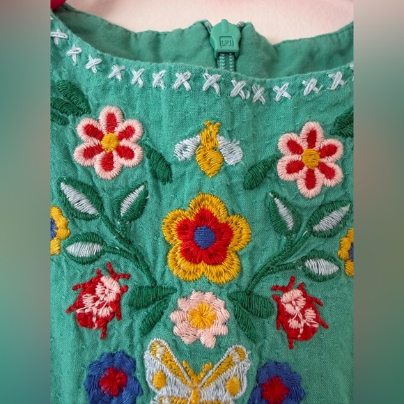 Mini Boden Toddler Girls Teal Green Floral Embroidered Cotton Dress 3T/4T Spring - Picture 12 of 13
